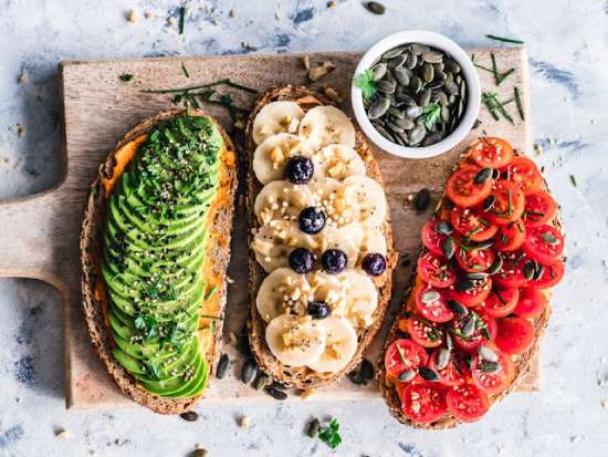 Toast with different toppings like avocados or tomatoes