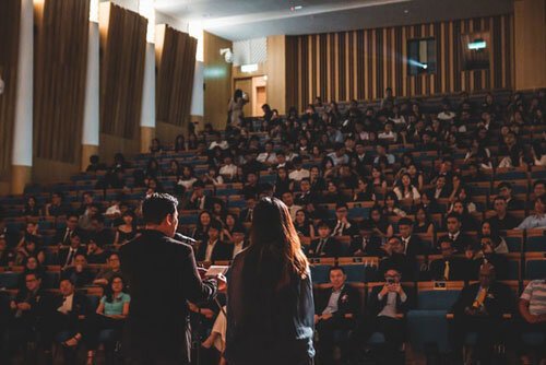 Training of Adventist pastors and Bible workers at an evangelistic meeting gathered in an auditorium