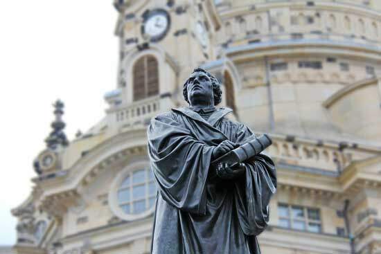 Statue of Martin Luther, who nailed 95 theses on the door of the chapel at Wittenberg & protested against the indulgences