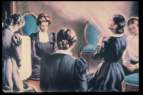 Ellen G White's first vision in the home of Elizabeth Haines, December 1844, in Portland, Maine.