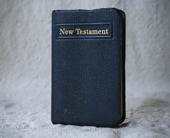A black New Testament, like the one Joseph Bates found in his trunk