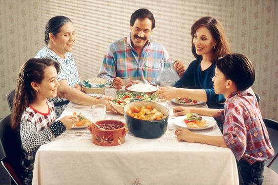 A family having a meal together on the Sabbath