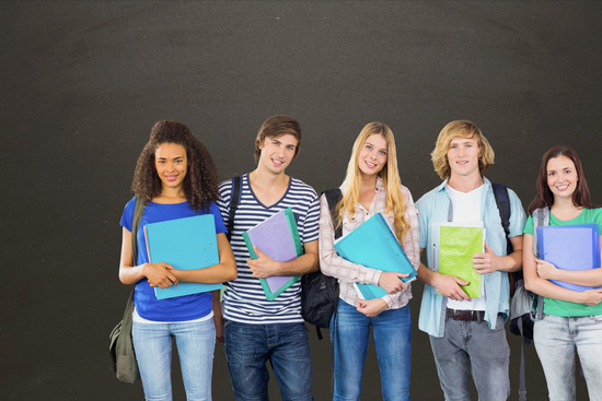 A group of Adventist college students holding school supplies and wearing backpacks