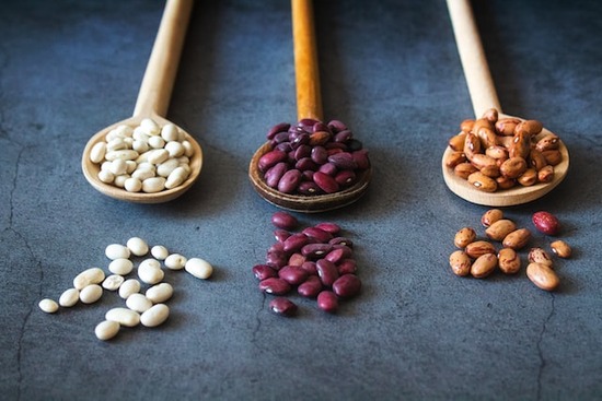 Dried white beans, kidney beans, and pinto beans—ingredients for haystacks