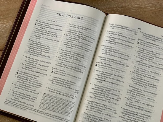 A Bible open to the Psalms, most of which were written by David