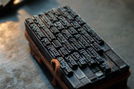 Type set for a printing press, similar to what Andrews would have used in Europe