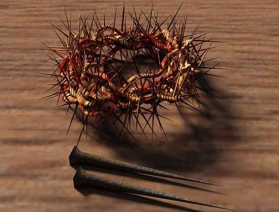 A crown of thorns and two large nails