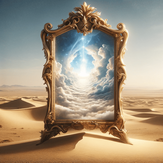 A mirror in the desert, representing how the earthly sanctuary mirrors the heavenly sanctuary