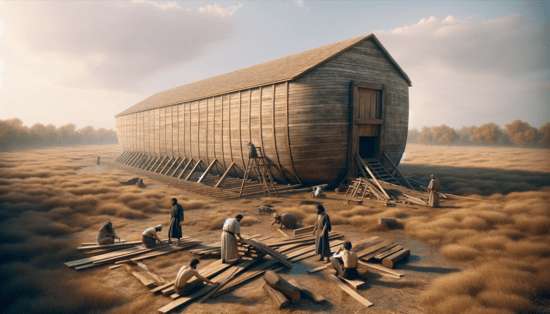 People building Noah's ark, an example of a small group who remained loyal to God