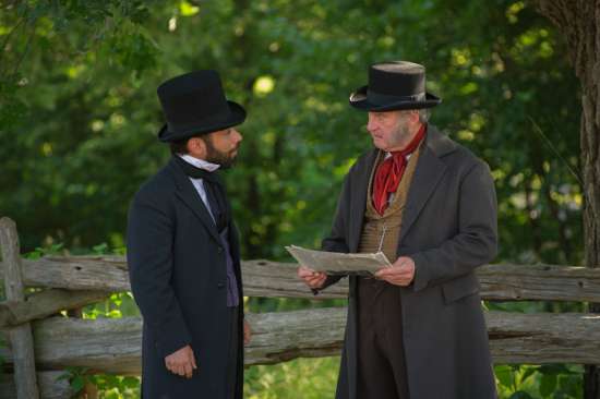 The actors for Joshua Himes and William Miller speak to one another in a scene of The Hopeful.