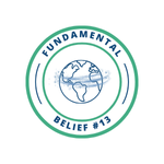 An icon of three angels flying around the earth to represent Fundamental Belief #13, which is about the remnant and its mission.