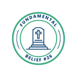 An icon of a tombstone to represent Fundamental Belief #26, which goes over death and the resurrection.