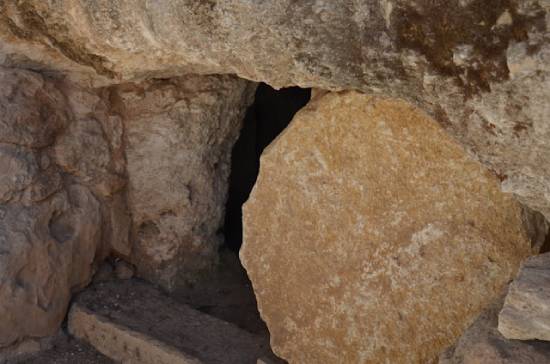 Tomb with the stone rolled away A tomb with the stone rolled away, illustrating the resurrection of Jesus Christ.