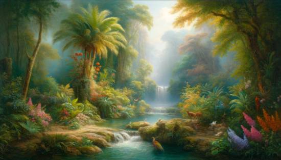 A tropical paradise representing the Garden of Eden.