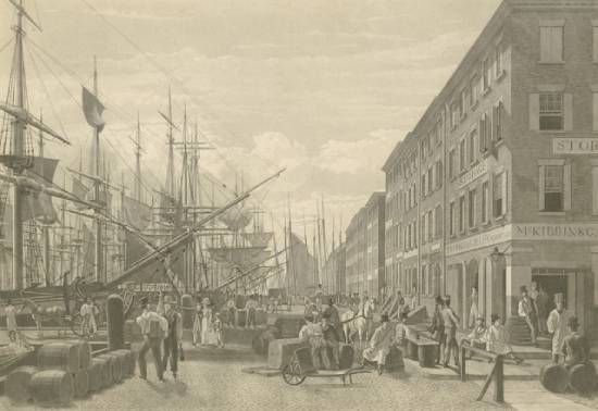 A busy port circa 1800s represents the hustle and bustle of city life around the time of Ellen White's original writings.